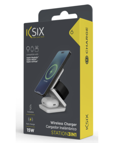 KSIX CARGADOR INDUCCION CUBE PLEGABLE 15W 3 EN 1