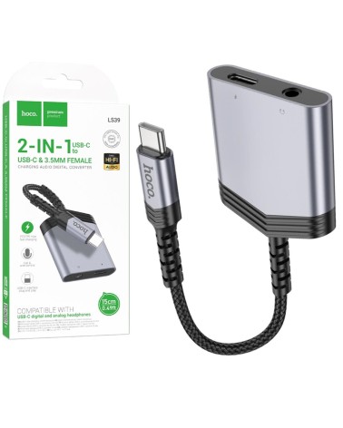 Adaptador USB-C a USB-C y Jack 3.5mm para Audio Hoco LS39