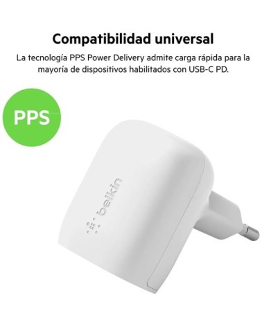 Cargador USB-C 20W Belkin +Cable Usb-C a Usb-C 1 Metro Blanco