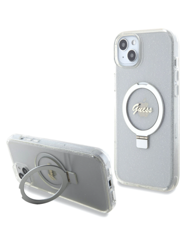 Funda con soporte de anillo MagSafe Guess iPhone 15 Plus, 14 Plus Case Cover Glitter