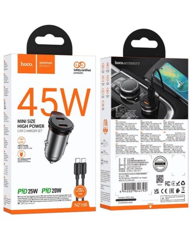 Cargador Coche USB-C 45W Hoco NZ16B con Salida Doble + Cable USB-C