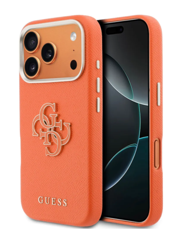 Funda GUESS 17 Pro Max Efecto Piel Naranja Logo Guess