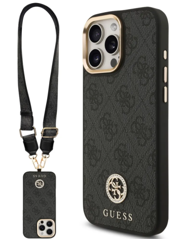Funda GUESS iPhone 16 Pro Max Magsafe Polipiel Negro con Correa
