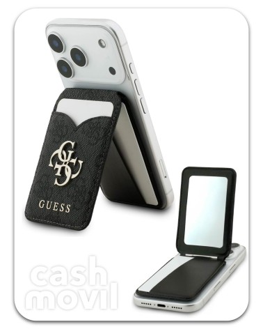 GUESS 4G PU TARJETERO NEGRO CON SOPORTE MAGSAFE Y ESPEJO 4G CLASSIC